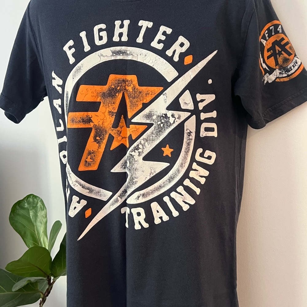 American Fighter Navy Tee with Orange and White Graphics